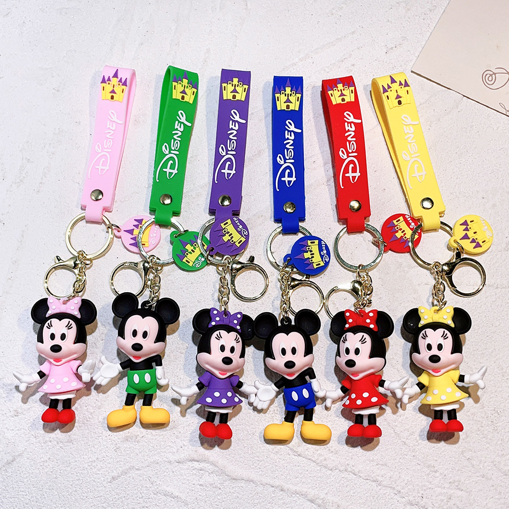 Christmas Mickey and Minnie Resin Figurine Keychain Car Bag Key Ring Gift