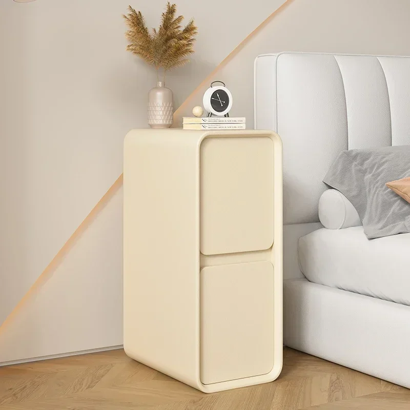 ห้องนอนโต๊ะข้างเตียง Nordic Minimalism หรูหราขอบแคบข้างเตียงตารางครีมสไตล์ตู้ตกแต่งบ้านโมเดิร์น
