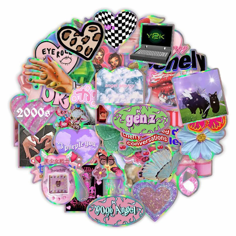 10/30/50PCS 레이저 Y2k 핑크 소녀 스티커 데칼 장식 가방 Scrapbooking 전화 노트북 편지지 귀여운 아이 장난감 스티커