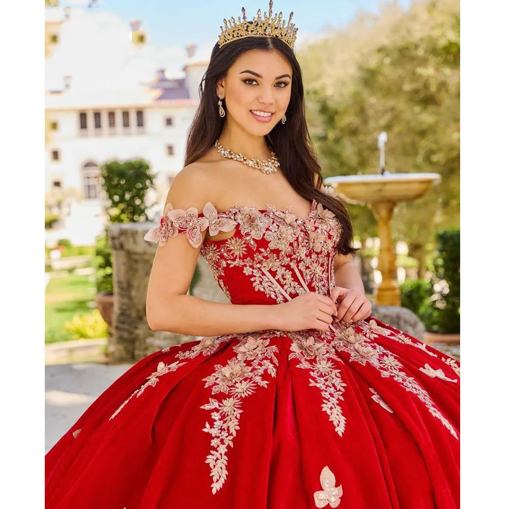 ANGELSBRIDEP czerwone kwiaty 3D Quinceanera sukienki dla słodkich 15. dziewczynek księżniczka suknia balowa aplikacje ukończenie szkoły bal dostosowane