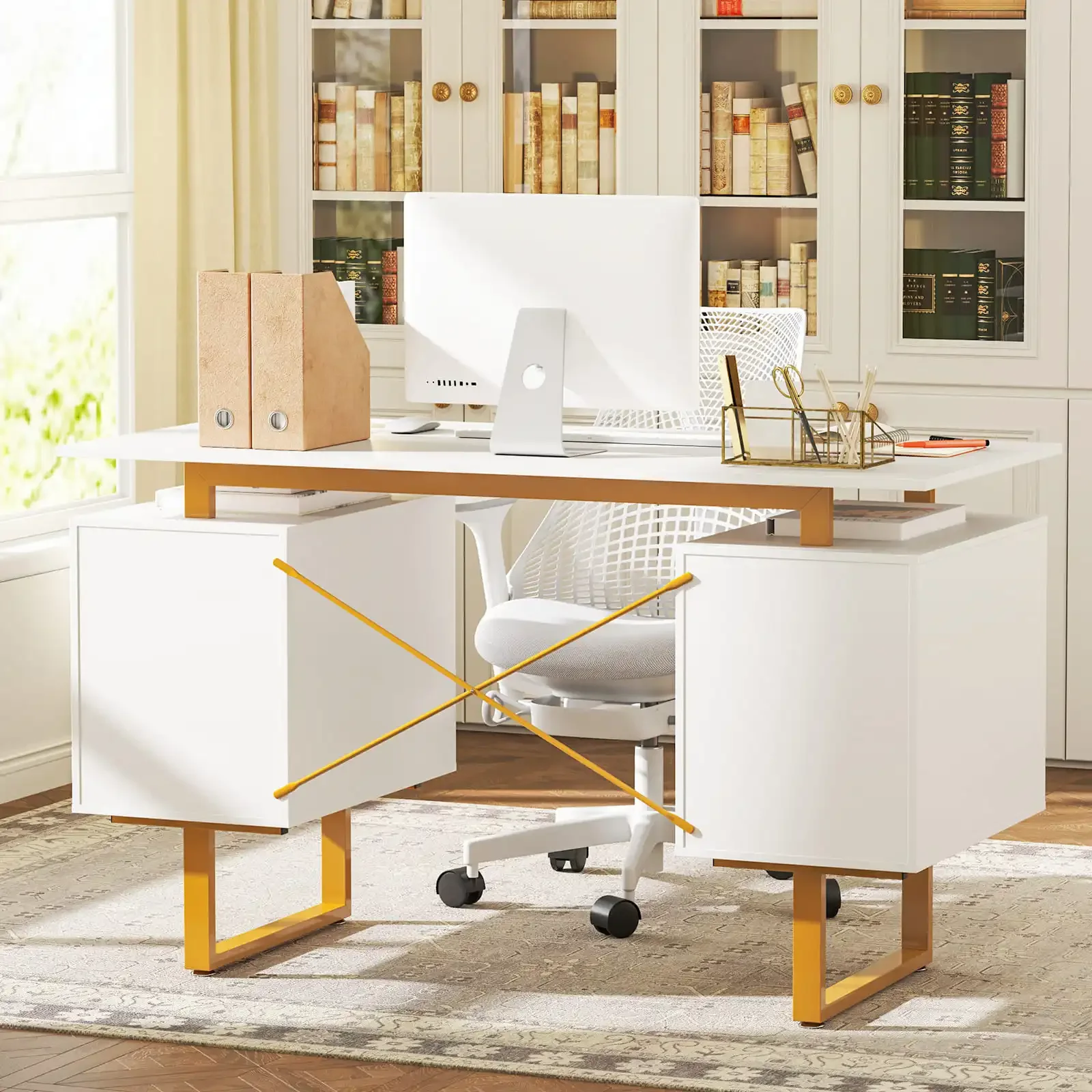 Computer Desk Home Office Desk with Floating Desktop-White