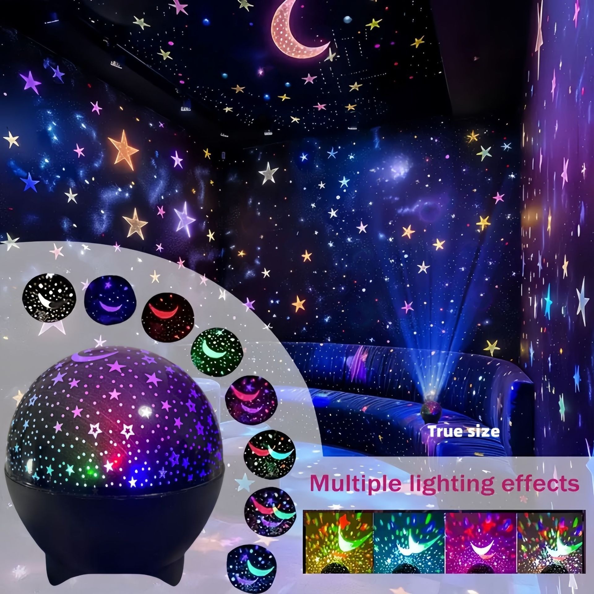 Proyector de estrellas Luces nocturnas para niños Cielo estrellado Efecto luna Luz de atmósfera 360 °   Rotación para decoración de fiesta de dormitorio Regalo de cumpleaños