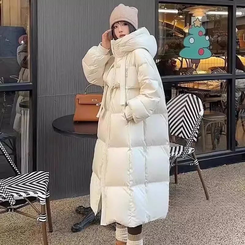 ฤดูหนาวสีดํา2025ใหม่ผู้หญิงผ้าฝ้ายหนาParka Jacketเกาหลีขนาดใหญ่หลวมHooded Coatsหญิงสบายๆยาวเสื้อกันหนาว