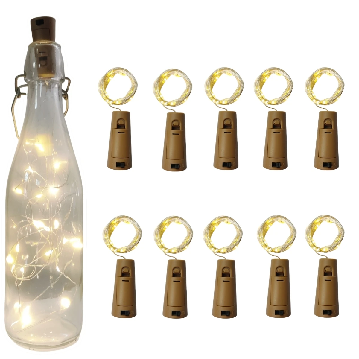 Paquete de 10 luces de corcho para botellas de vino, guirnaldas de luces con pilas, luces para botellas para tarros, piezas DIY, regalos de boda, decoración de Bar
