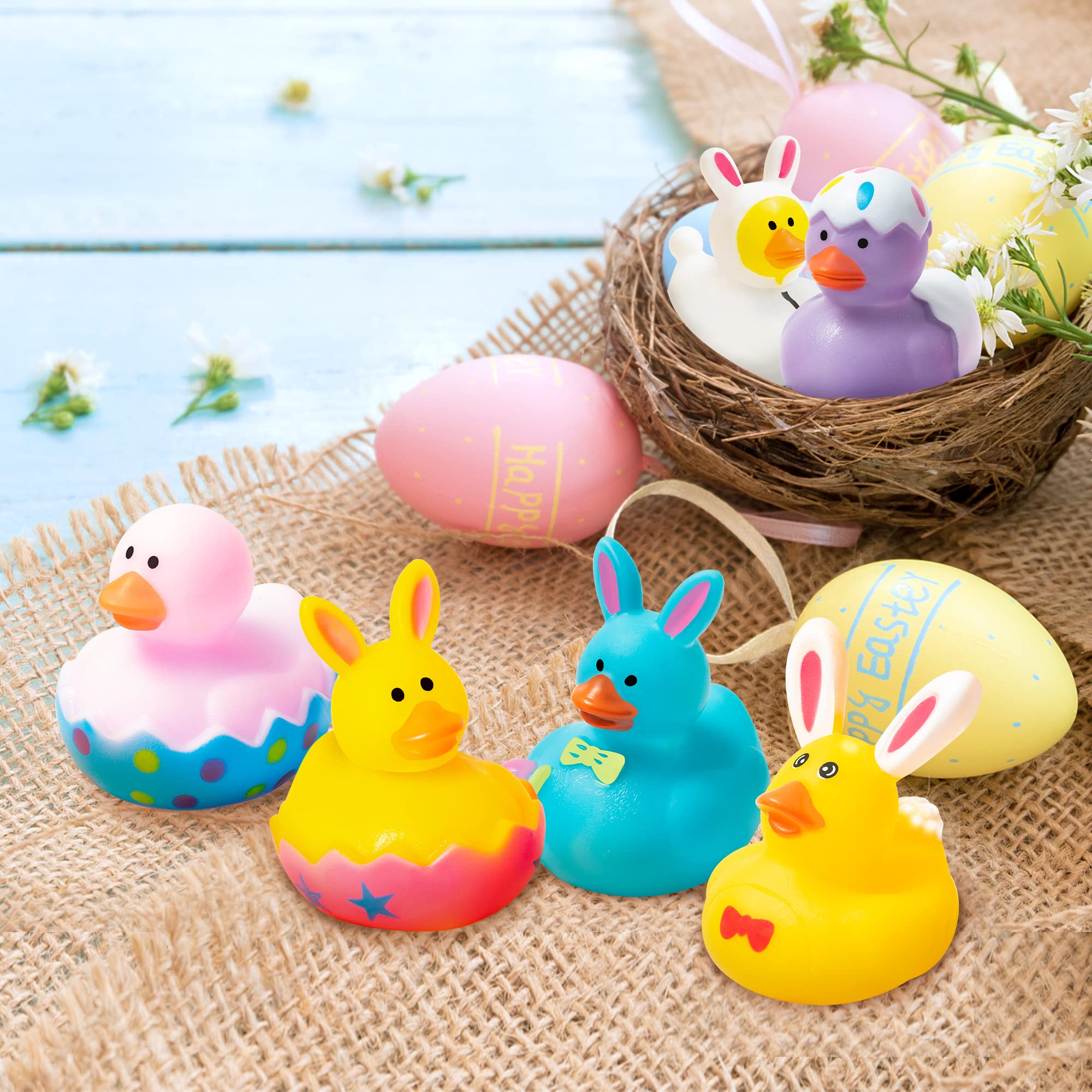 2/6/12/24pcs Easter Rubber Ducks, Mini  Bunny Rubber Duckies Bath Toys for Kids,  Easter Basket Stuffers and Party Favors
