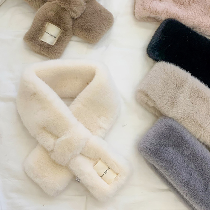 Winter Warm Set Fashionable Fluffy Rabbit Hair Imitation Scarf and Ear Cuffs Two piece Set Neck and Ear Cuffs, Designed Thicker