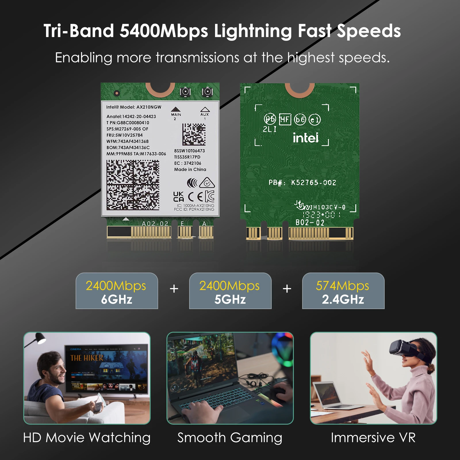 WAVLINK WiFi 6E беспроводная карта Intel AX210 трехдиапазонный 5400 Мбит/с 2,4 ГГц/5 ГГц/6 ГГц сетевой адаптер Bluetooth5.3 WiFi модуль для ноутбука