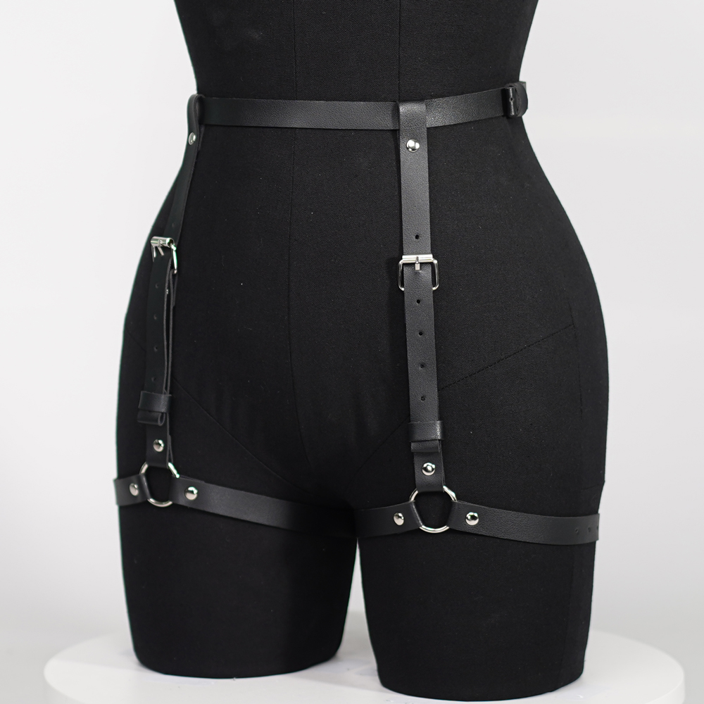 Frauen Mode Harness Bein Harness Pu Leder Einstellbare Nieten Dekor Oberschenkel Strumpfband Gürtel Gothic Harness Bondage dessous