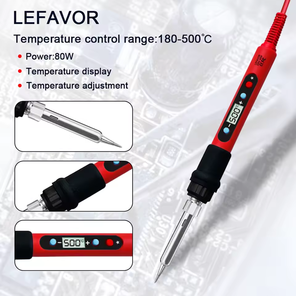 Kit de fer à souder 80W, température réglable, LCD, outils de soudage, chauffage en céramique, pointes de soudage, pincettes, fil à souder