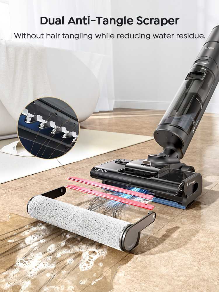 Laresar S7 Pro Aspirador Sem Fio Molhado e Seco, Mopa, Limpeza Lay-Flat, Secagem Rápida 5 Min, Auto-Limpeza 80°C, Sucção 19000 Pa, Anti-Emaranhamento, 50 Min de Autonomia, Lavadora de Piso para Casa