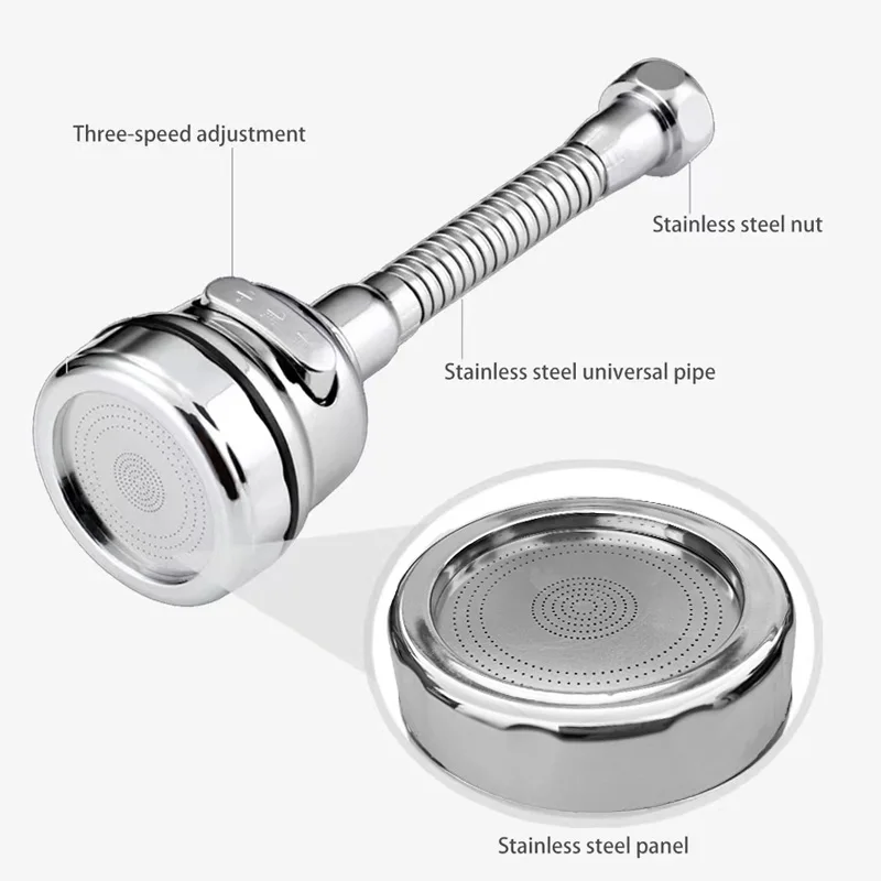 Tap Nozzle Kitchen Sink Faucet Booster Sprayer Head 3 Water Outlet Modes 360-degree Rotation