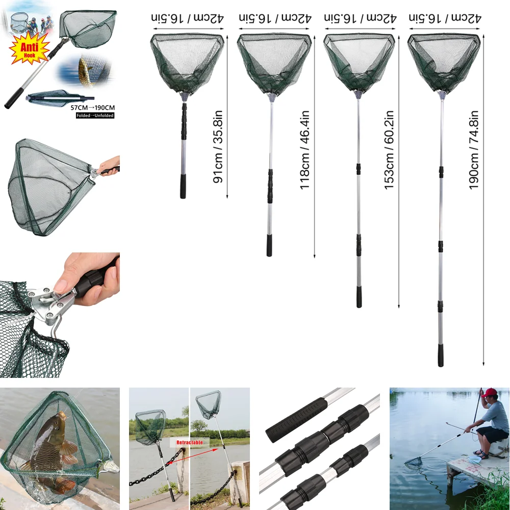พับตกปลา Landing สุทธิ Telescoping POLE Handle ขยาย 190 ซม.100 ซม.80 ซม.ตกปลาสุทธิสําหรับน้ําเค็มน้ําจืด