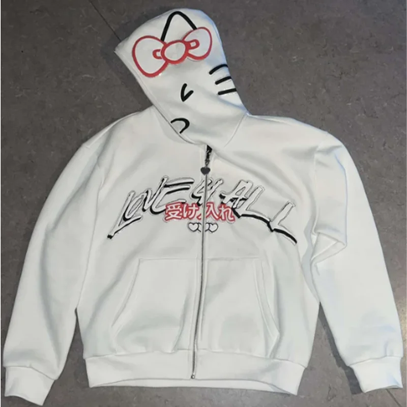 INS Y2K 지퍼 업 까마귀 카와이 하라주쿠 인쇄 streetwear 남성 여성 의류 대형 까마귀 스웨터 패션 캐주얼상의
