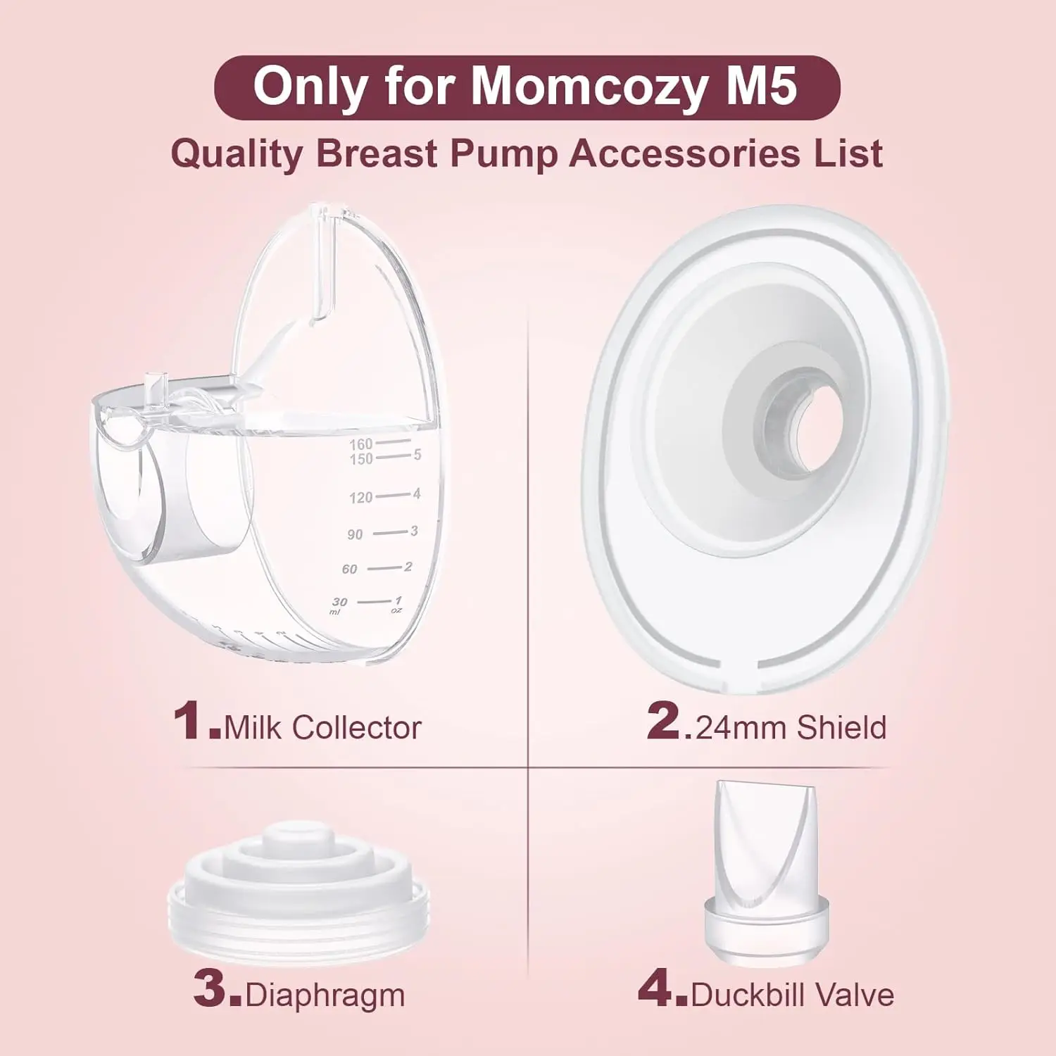 Twee sets compatibel met Momcozy M5 borstkolfvervangingsonderdelen, collectiebeker en 15/17/19/21 mm 8 stuks flensinzetstuk voor M5