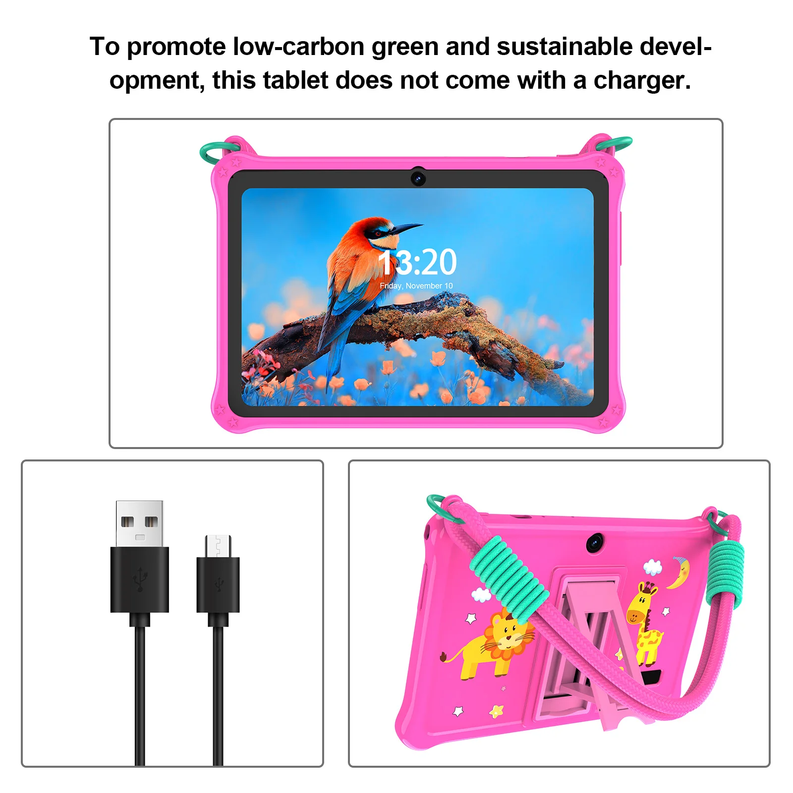 PRITOM Kinder-Tablet, 7 Zoll, Android 13, 4 GB (2 + 2 erweiterbar), RAM, 32 GB ROM, WiFi, Bluetooth, Lernsoftware, installiert mit Trageband