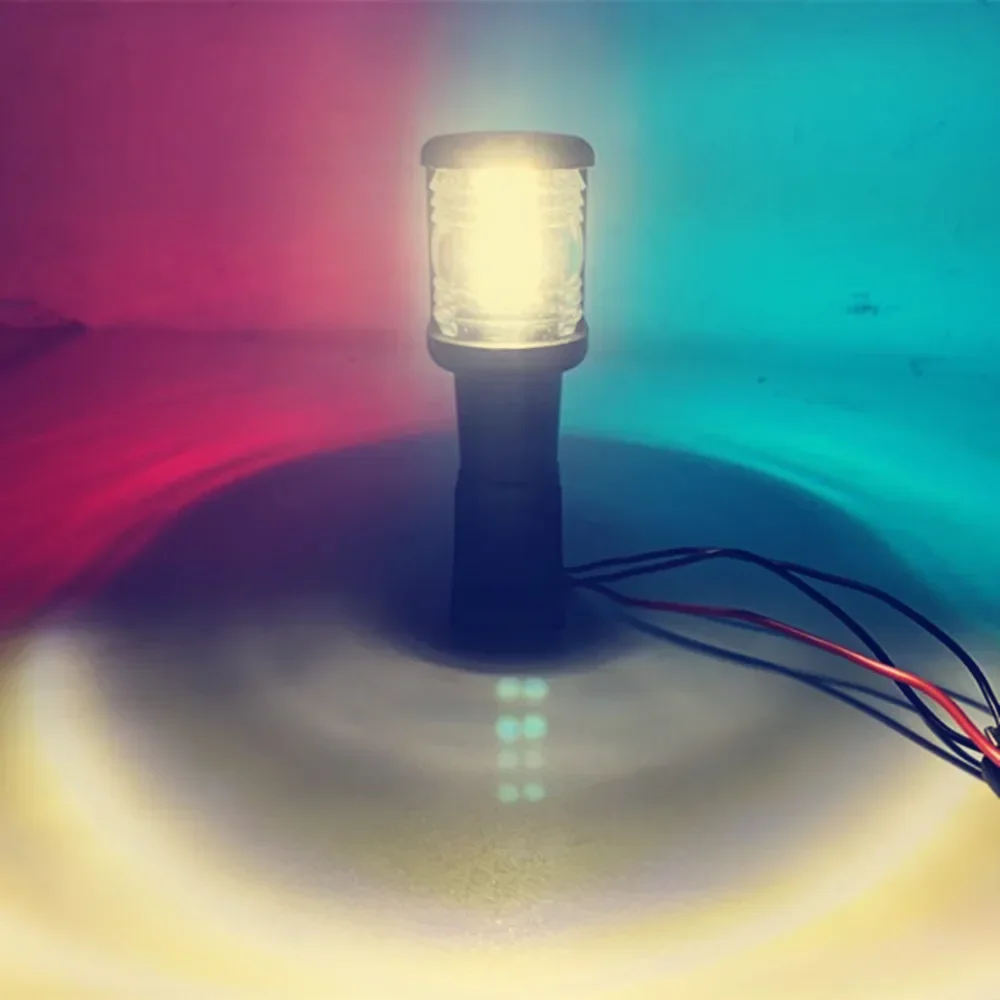 Luz de navegación LED tricolor de 12 voltios, totalmente redonda, blanca, para barcos marinos