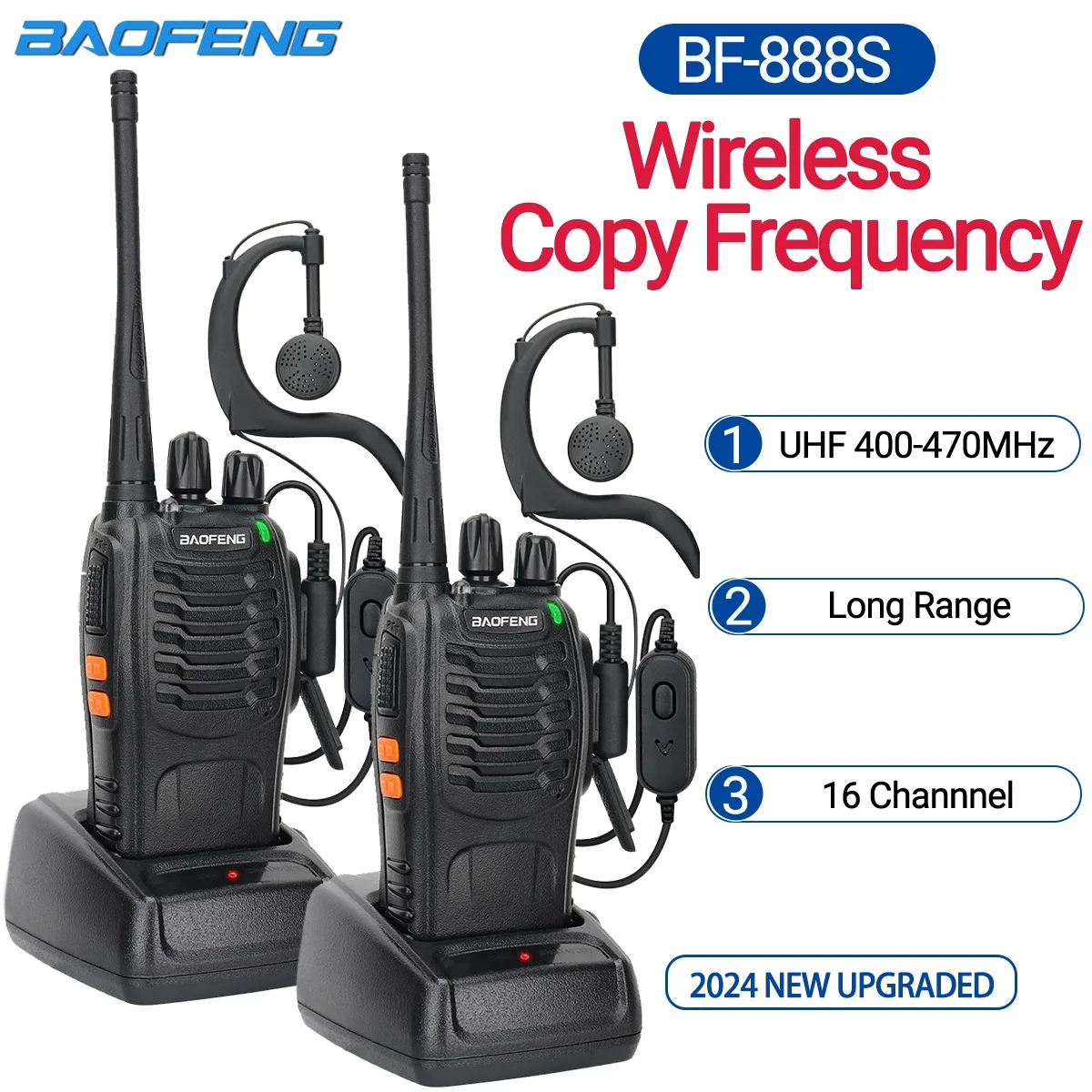 2 uds nuevo Baofeng BF-888S Pro actualización Walkie Talkie copia inalámbrica frecuencia de largo alcance portátil BF888S Ham Radio bidireccional caza