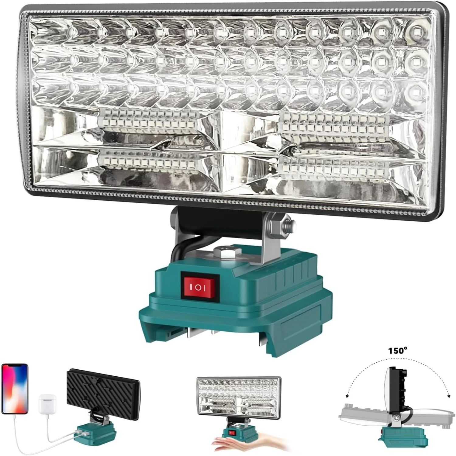 8 "sem fio led luz de trabalho portátil lanterna led para trabalho acampamento ao ar livre 2 níveis luz led ajustável para makita bateria