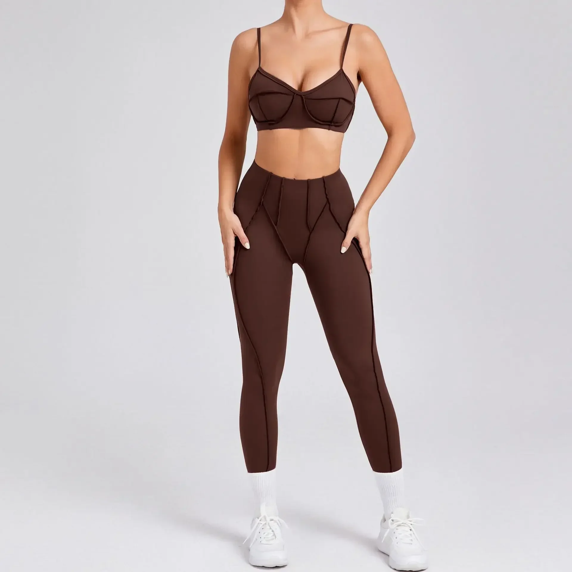 Conjuntos de Yoga sin costuras para mujer, pantalones moldeadores de cintura alta para levantamiento de cadera, traje con sujetador sin espalda, mallas de entrenamiento para gimnasio
