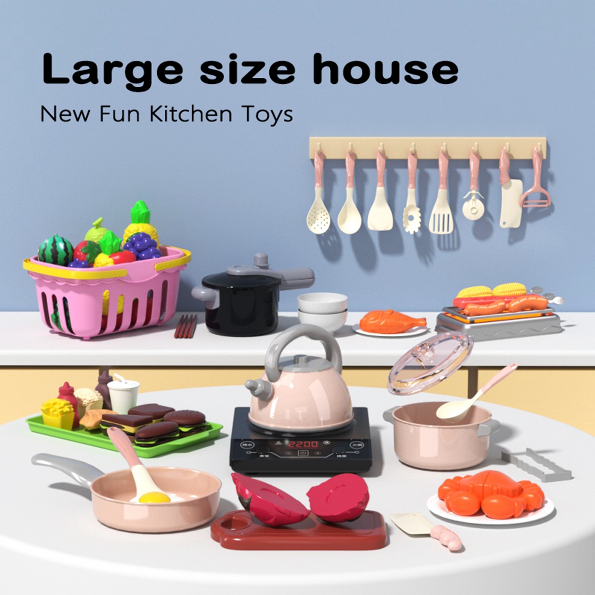 Acessórios de brinquedo de cozinha infantil, conjunto de jogo de cozinha com panelas e frigideiras, utensílios de cozinha brinquedos, conjunto de comida de jogo, vegetais de brinquedo