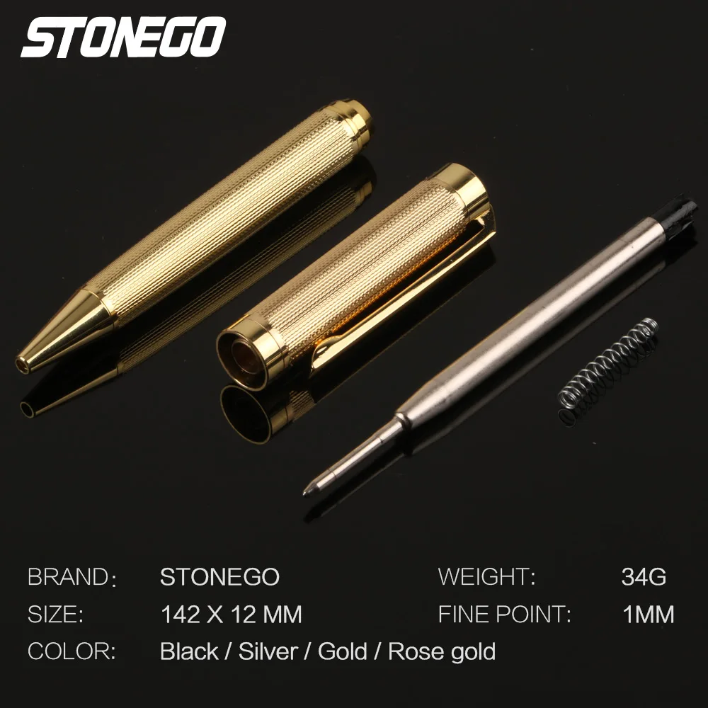 STONEGO ปากกาลูกลื่นโลหะ, ปากกาลายเซ็นแบบพับเก็บได้ Crest Style Metal Housing หมึกสีดําจุดกลาง 1.0 มม