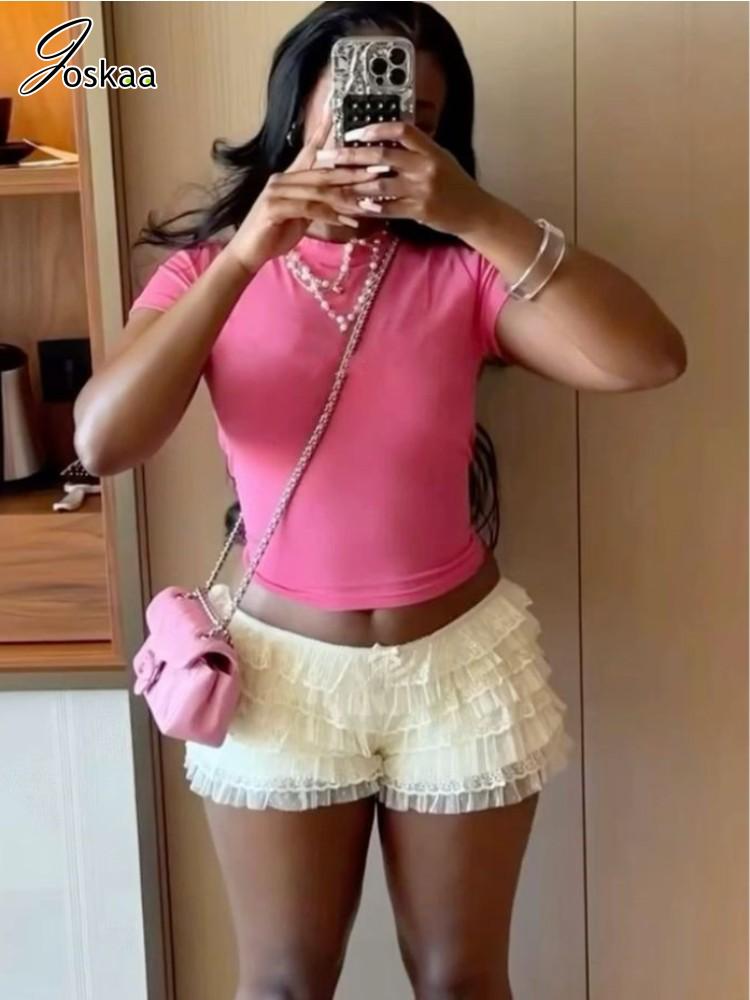 Joskaa Sexy Beach Hot Pants Women Hipster Low Waisted Ruffles Tiered Shorts Skirts Vacation Party Club Female Bottoms Streetwear
