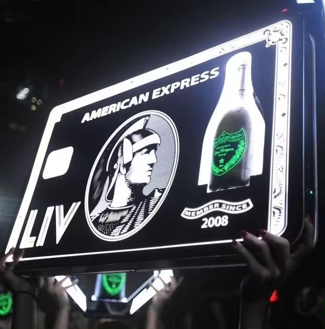 Custom Logo Rechargeable LED Lighted US dollar Bottle Presenter Black Card Glorifier VIP Sign for Wedding Birthday Party Light