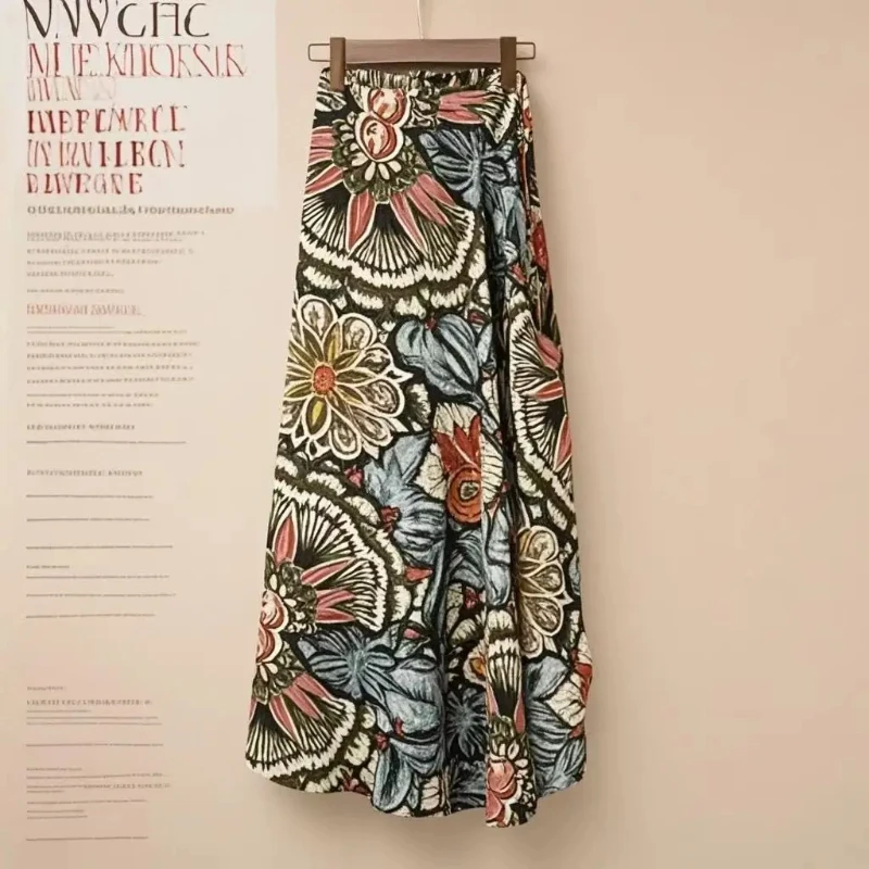 Falda floral de playa de verano para mujer, falda larga envolvente de cintura alta con detalle de lazo con abertura lateral, falda larga Y2K con diseño de estilo bohemio