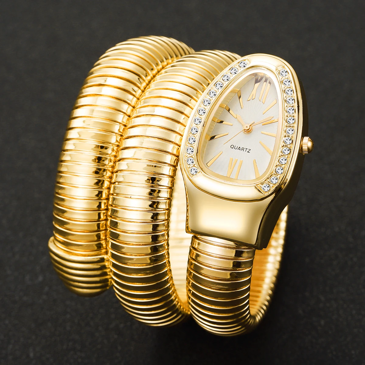 Fashion Women Snake Shape Quartz Watches Luxury Rhinestone Roma Dial Wristwatch Girls Clock Reloj Mujer