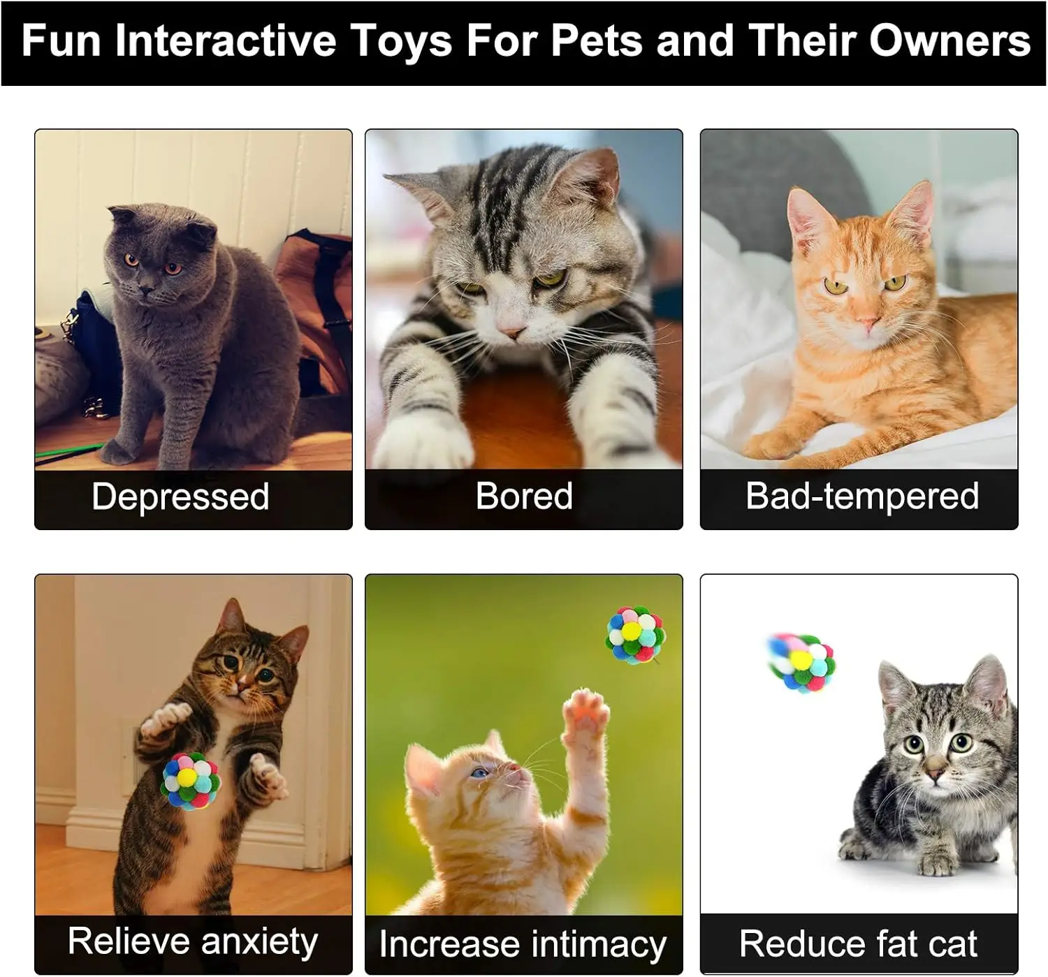 3/60 Uds. Pelotas de juguete para gatos con campanas, bolas de pompón de gato de Color, bolas brillantes de oropel, juguete interactivo para gatos de interior y gatitos