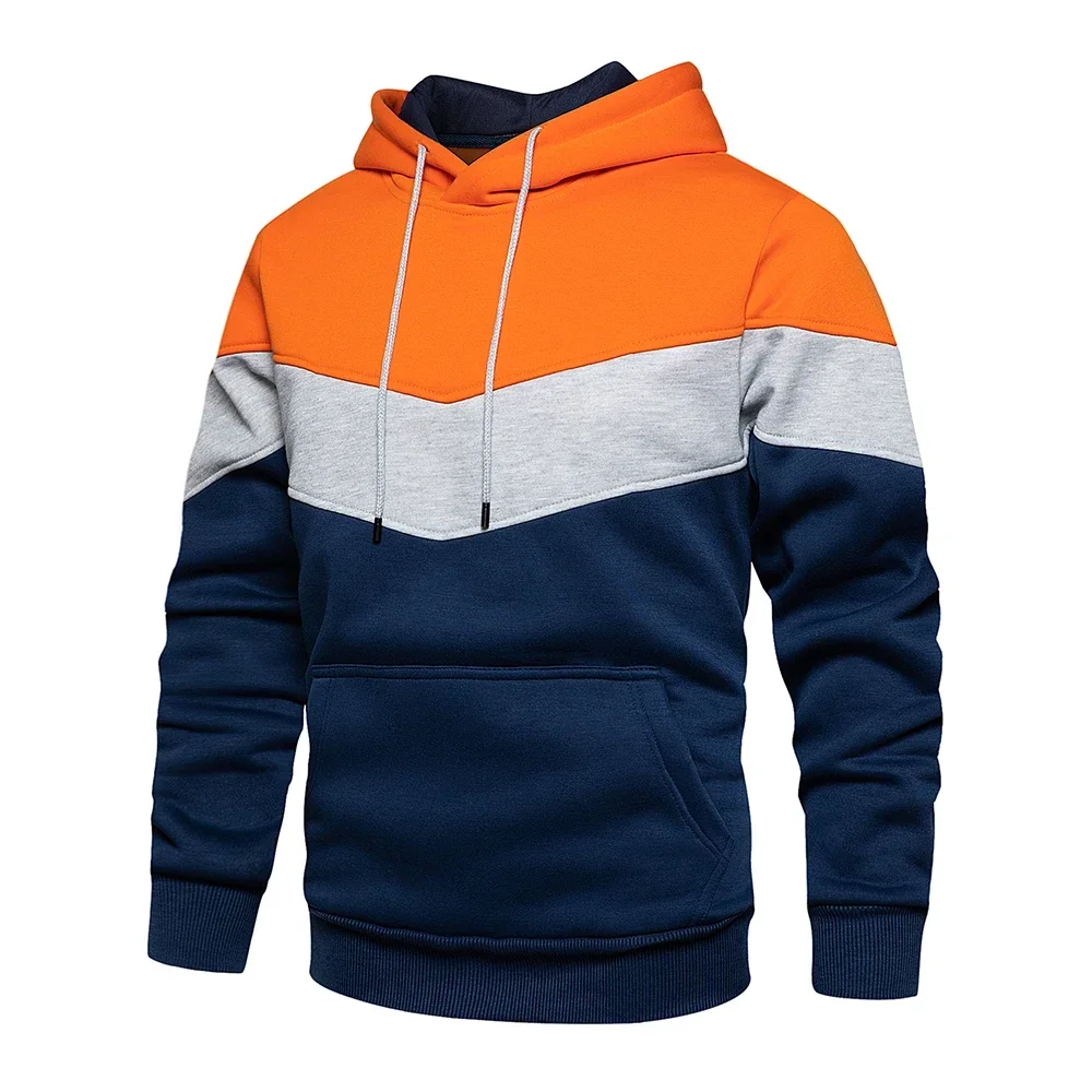 Sudadera con capucha de retales para hombre, ropa informal holgada de lana, ropa de calle cálida, moda masculina, prendas de vestir deportivas de otoño e invierno