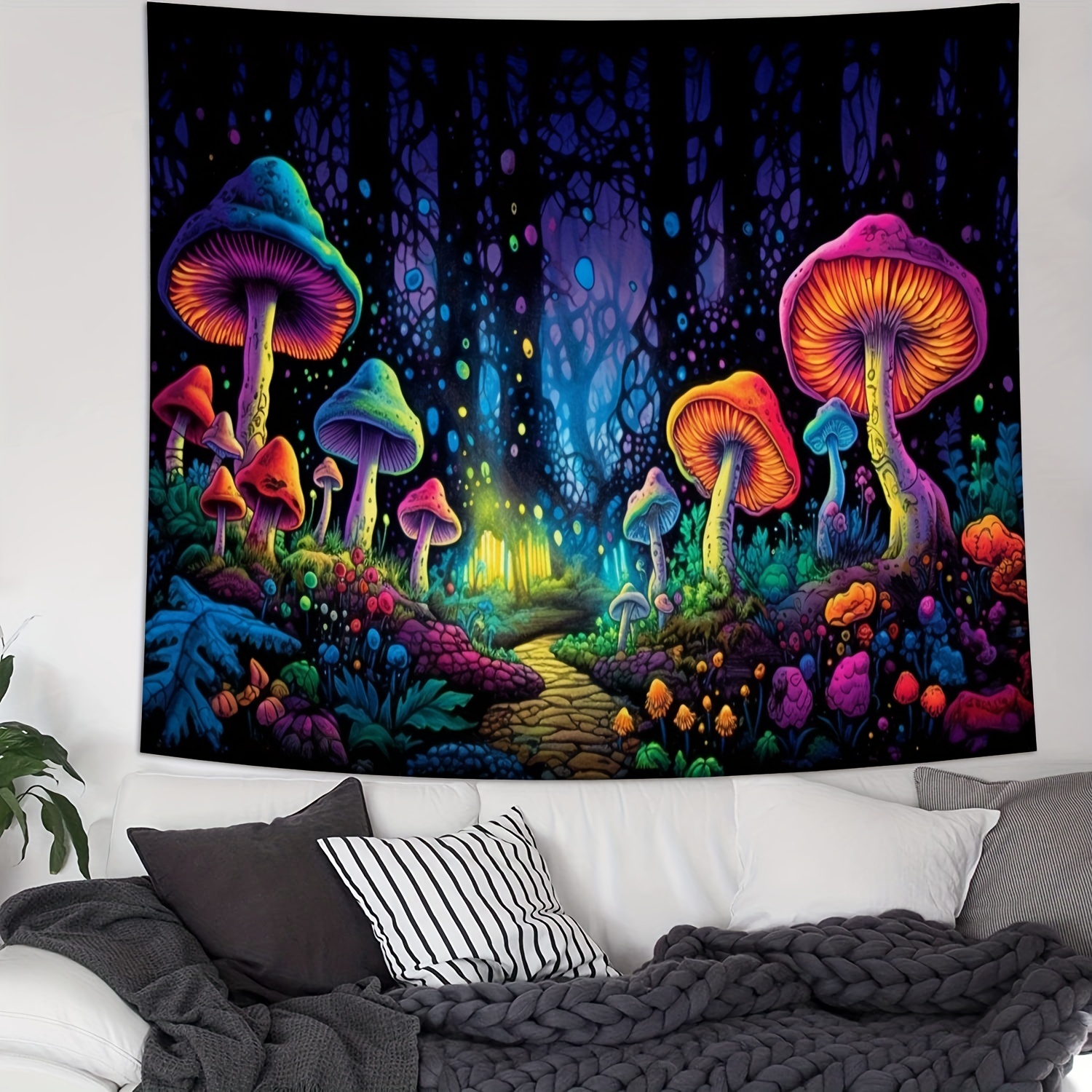 Misterioso albero della vita fungo foresta arazzo appeso a parete fiaba bohémien psichedelico dormitorio domestico decorazione da sogno