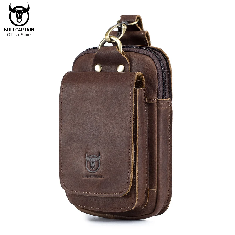 BULLCAPTAIN, bolsa pequeña de cuero de calidad a la moda para verano, diseño de gancho, riñonera, funda para cigarrillos, bolsa para teléfono de 6 ", riñonera