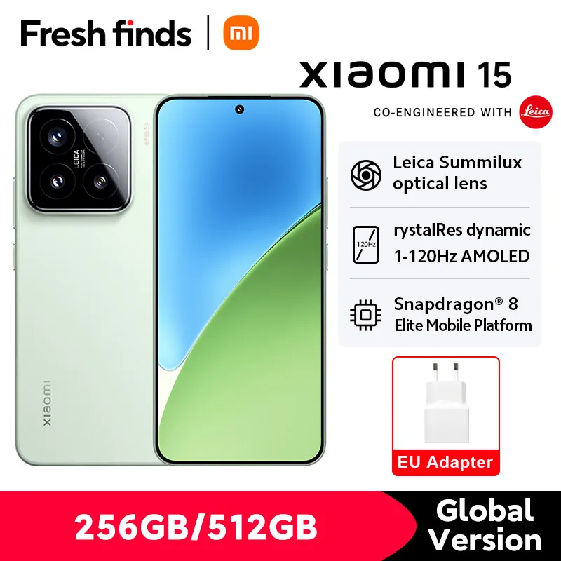 Новый смартфон Xiaomi 15, глобальная версия, камера Leica 50 МП, Snapdragon ®   8 Elite 120 Гц, 5240 мАч, 90 Вт, зарядка NFC 5G