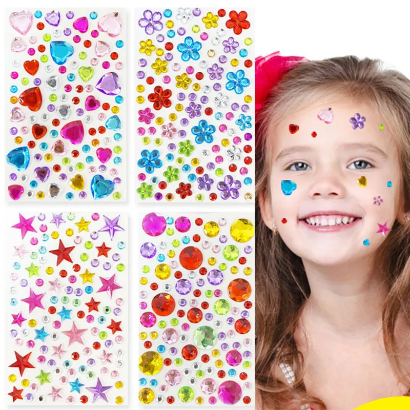 109–430 + Stück Bling-Edelstein-Aufkleber, Strass, selbstklebend, Juwel-Aufkleber, für Kinder, Mädchen, Basteln, Make-up, DIY, Augennagel, verschiedene Größen