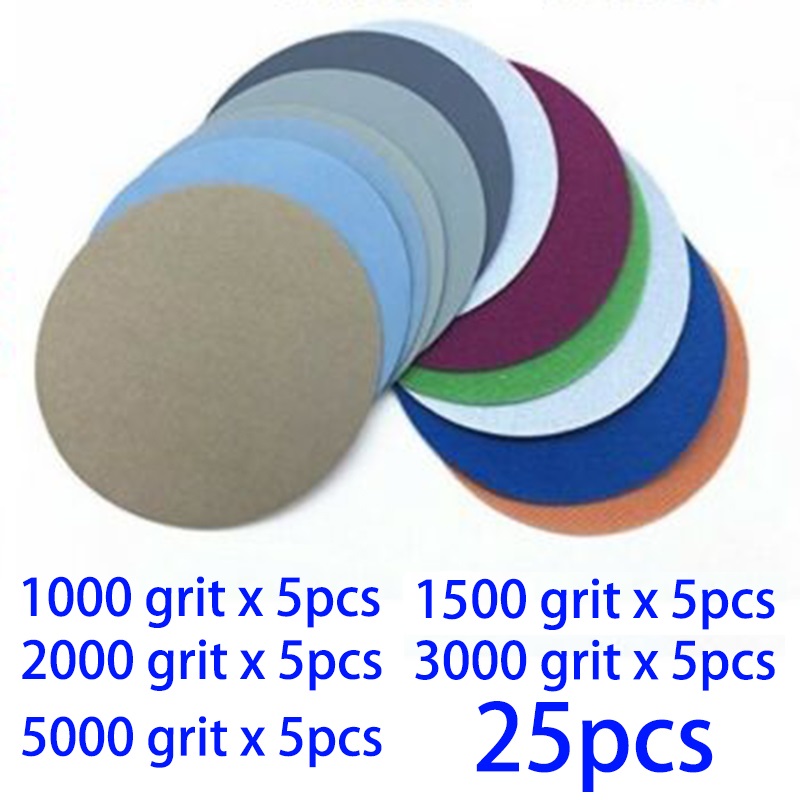 25 Stück 7,6 cm Schleifpapier mit Klettverschluss, Wasser-/Trockenschleifpapier, Schleifwerkzeuge, Körnung 1000, 1500, 2000, 3000, 5000