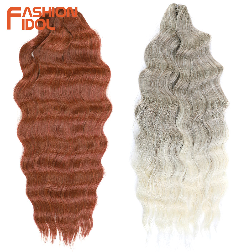 MODA IDOL-Deep Wave Crochet extensões de cabelo, cabelo sintético, Ombre Grey, Water Wave, fibra resistente ao calor, 24"