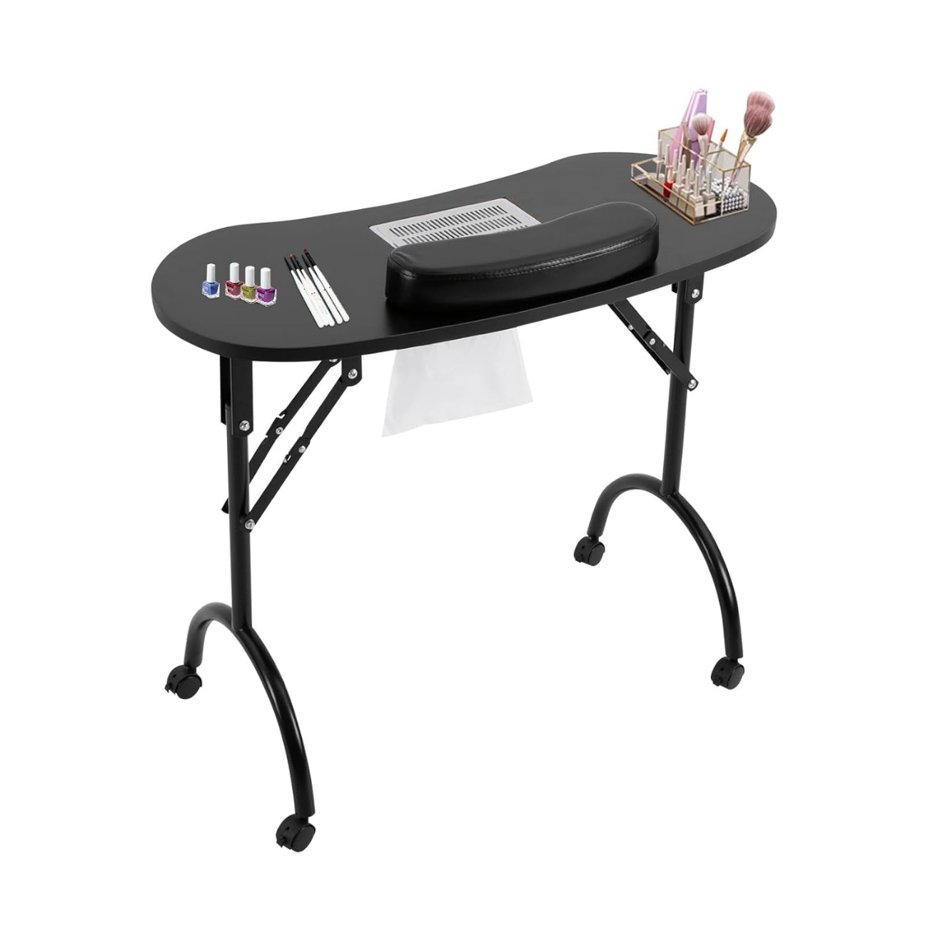 BYMAOCAR Klappbarer Maniküretisch, Maniküretisch, MDF-Tischplatte mit Schublade, 90 x 40 x 72,5 cm, rosa/schwarz/weiß