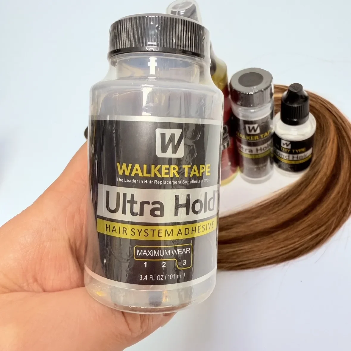 Walker Tape-pegamento de encaje Ultra Hold, 3,4 oz/101ml, resistente al agua, pegamento adhesivo para el cabello, súper pegamento para peluca de encaje/tupé/cierre