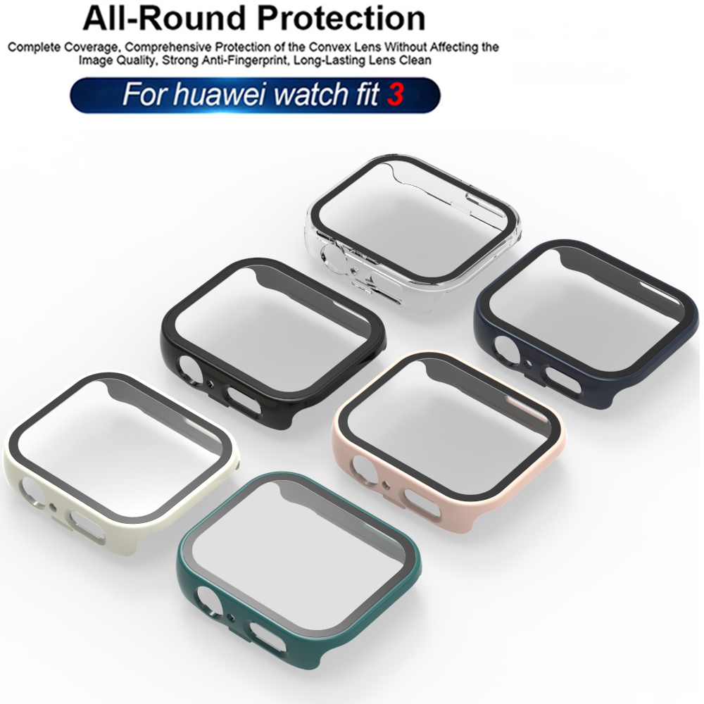 ガラス + ケース Huawei 社ウォッチフィット 3 オールラウンドスクリーンプロテクターハード PC バンパー強化ガラス時計ケース Huawei 社ウォッチフィット 3