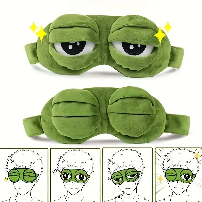 3D Triste Rana Maschera per il sonno Visiera per dormire naturale Copertura Ombra Benda per gli occhi Donna Uomo Morbido benda portatile Benda per gli occhi da viaggio