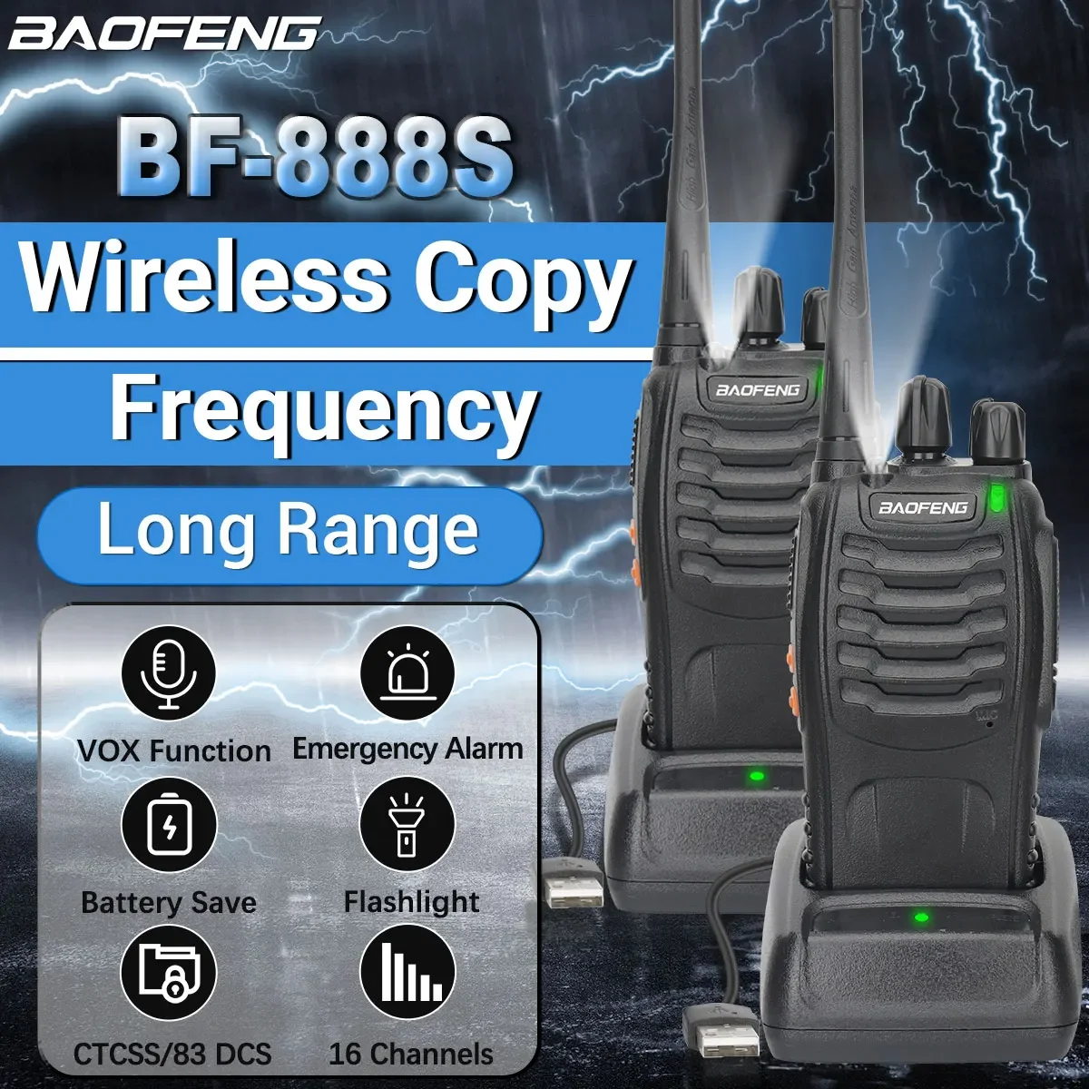 2pcs Baofeng Upgrade BF-888S Walkie Talkies Long Range Wireless Copy Frequency UHF Portable USB charger Ham Radio for Hunting