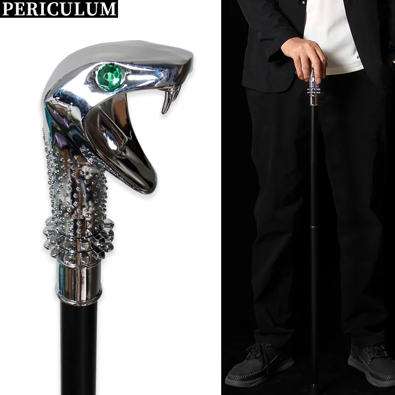 Hell silberner Cobra-Kopf-Gehstock für Damen, Schlangen-Design mit grünen Augen und hervorstehenden Stacheln, stilvoller Gehstock für Männer