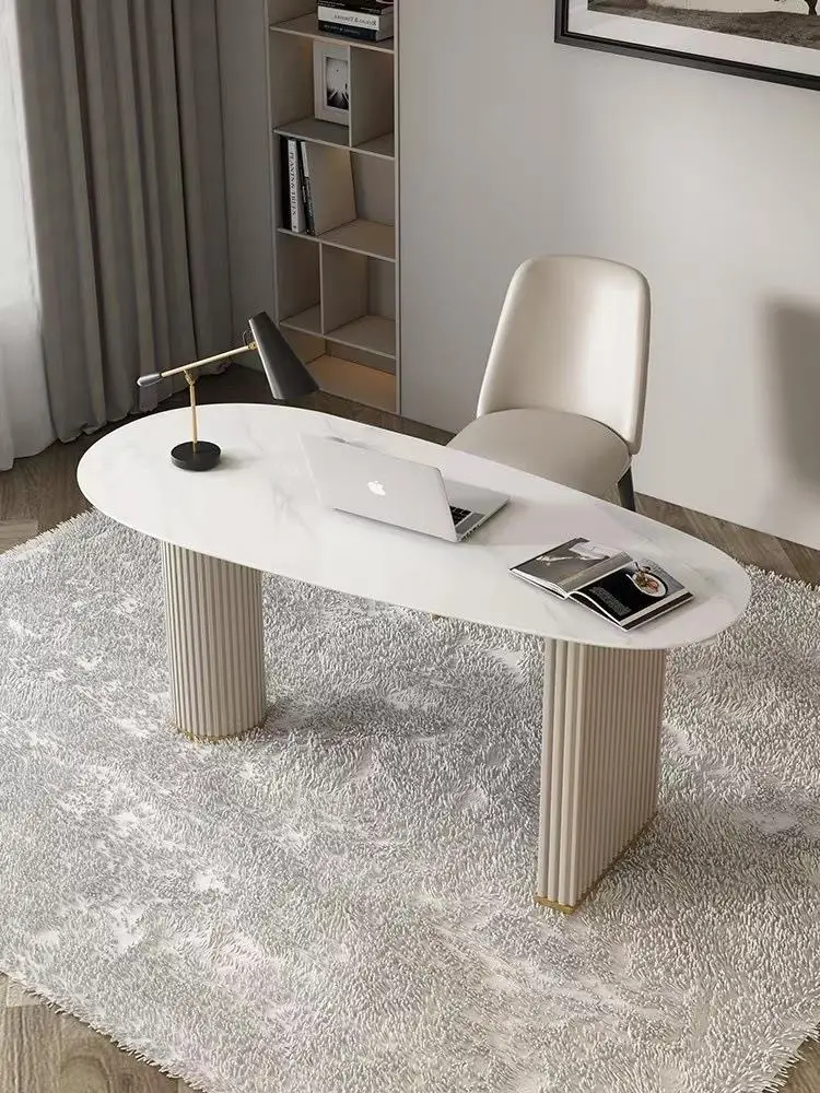 Mesa de computador de escritório irregular de laje de rocha de luxo leve mesa de designer, salão de beleza, recepção de consulta médica