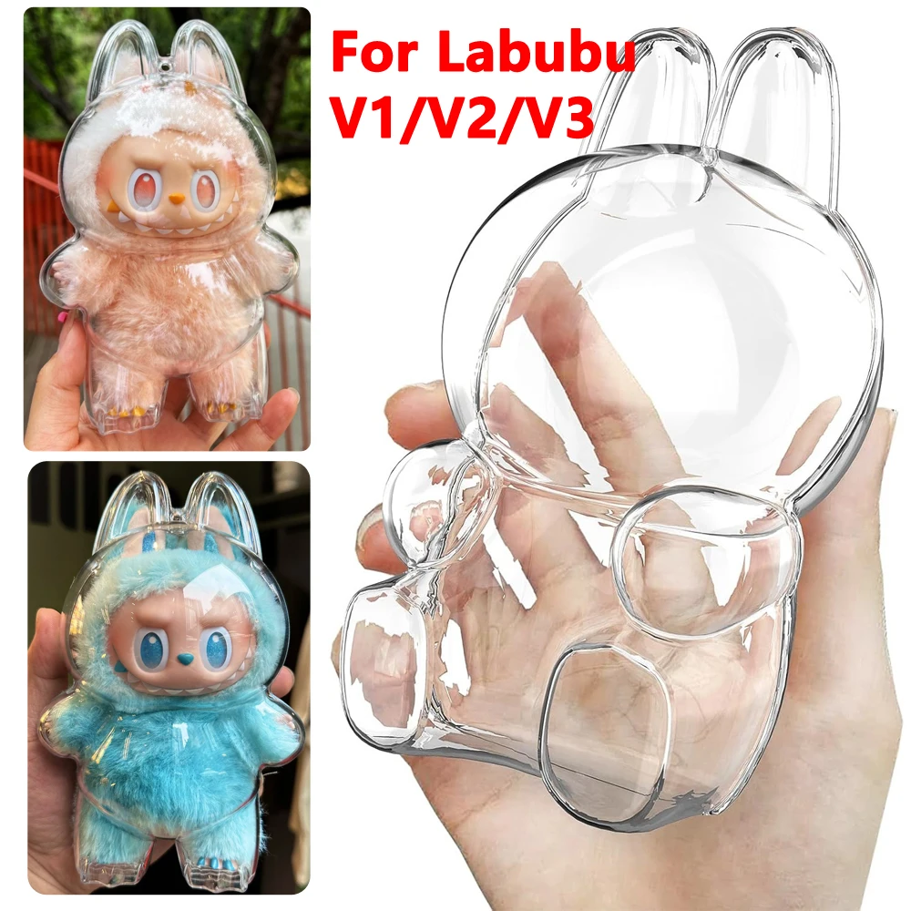 Voor Labubu Transparante beschermende cover voor Labubu V1 / V2 / V3 draagbare opslaghoes stofweergave zak organisator pop accessoires