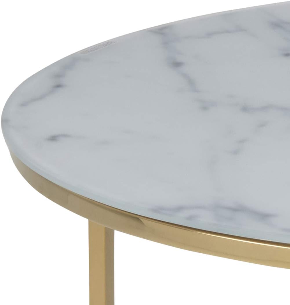 Zeitlich begrenzter Rabatt--AC Design Furniture Antje Couchtisch Rund, Ø: 80 x 45 cm, Marmoroptik Weiß/Gold, Glas/Metall, 1 Stk