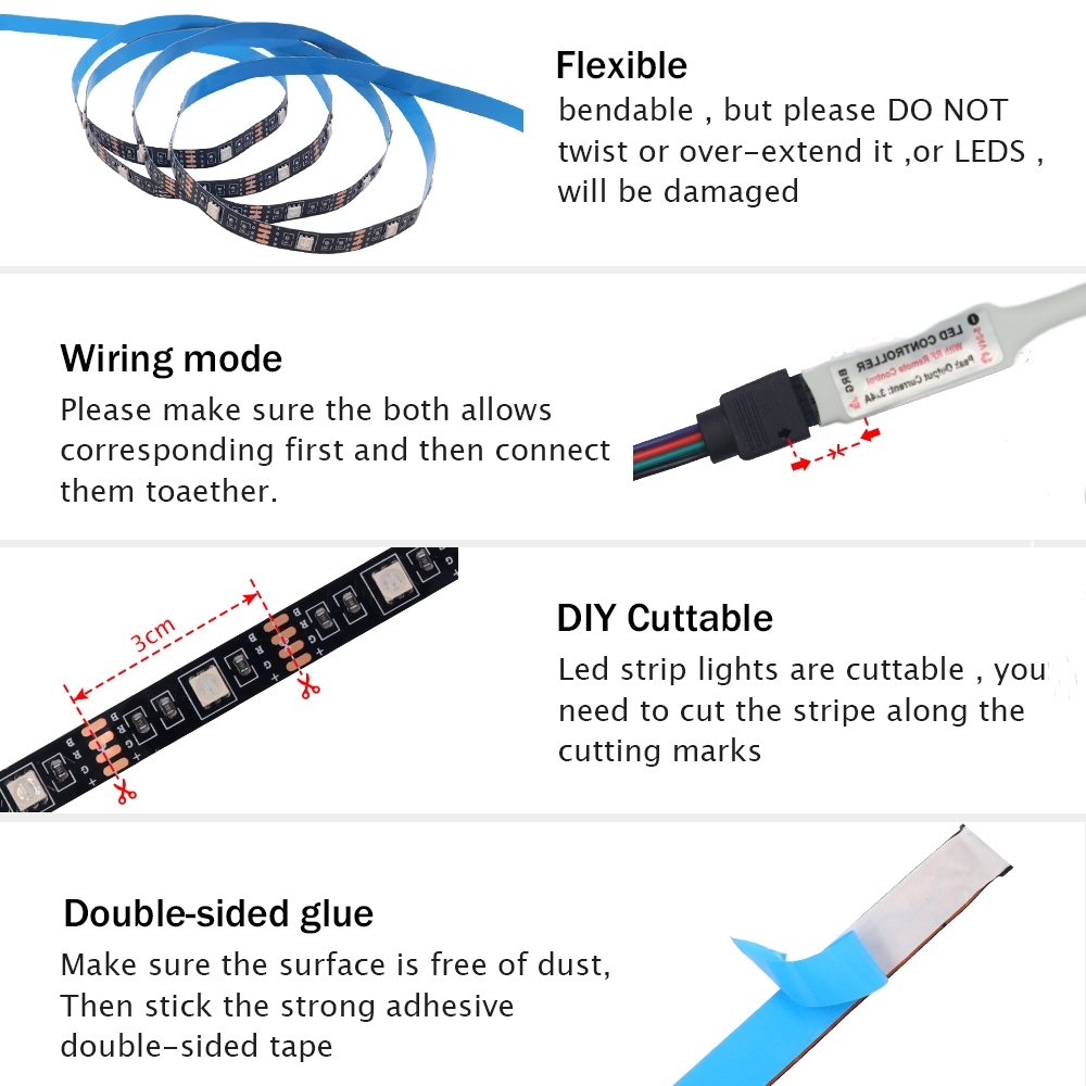 DC 5 V 5050 RGB Strip LED Licht Batterij Aangedreven IP21/IP65 Lint Tape Stabiele Led Strips Binnen Buiten 3/24/44key Controle Afstandsbediening