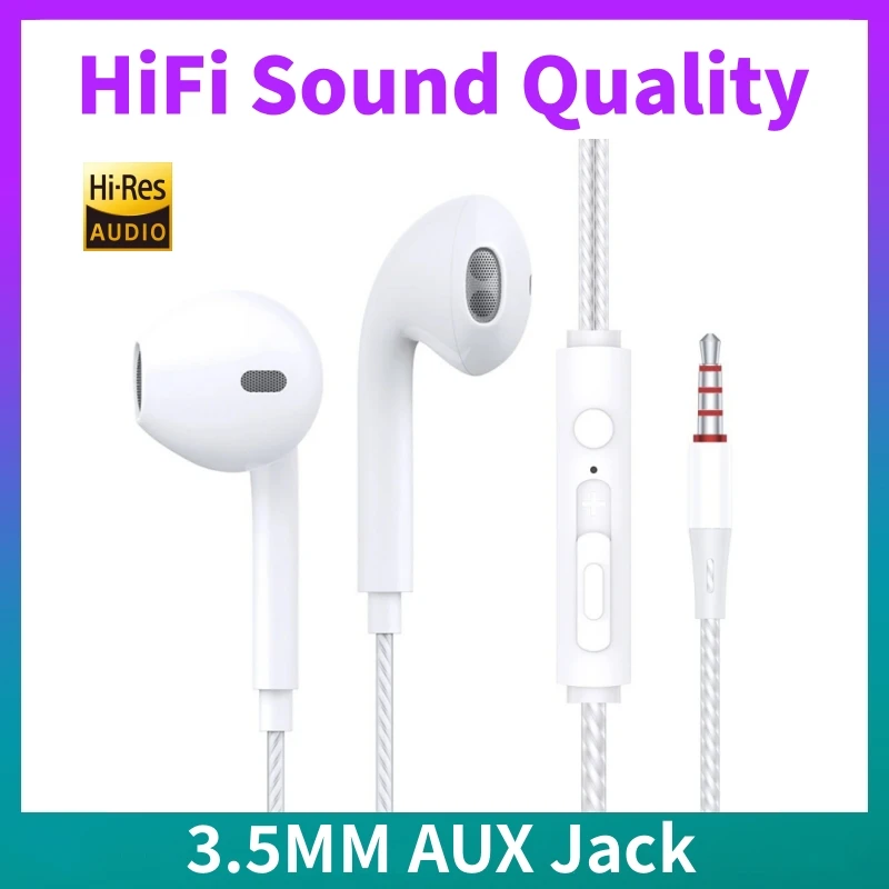 Przewodowe słuchawki douszne Jakość dźwięku HiFi Wbudowany mikrofon HD Uniwersalna wtyczka AUX 3,5 mm Oryginalne słuchawki do zestawu słuchawkowego Samsung Xiaomi