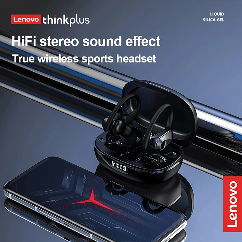 Lenovo-auriculares inalámbricos LP75 TWS, cascos con Bluetooth V5.3, impermeables IPX5, gancho para la oreja, estéreo HiFi, reducción de ruido