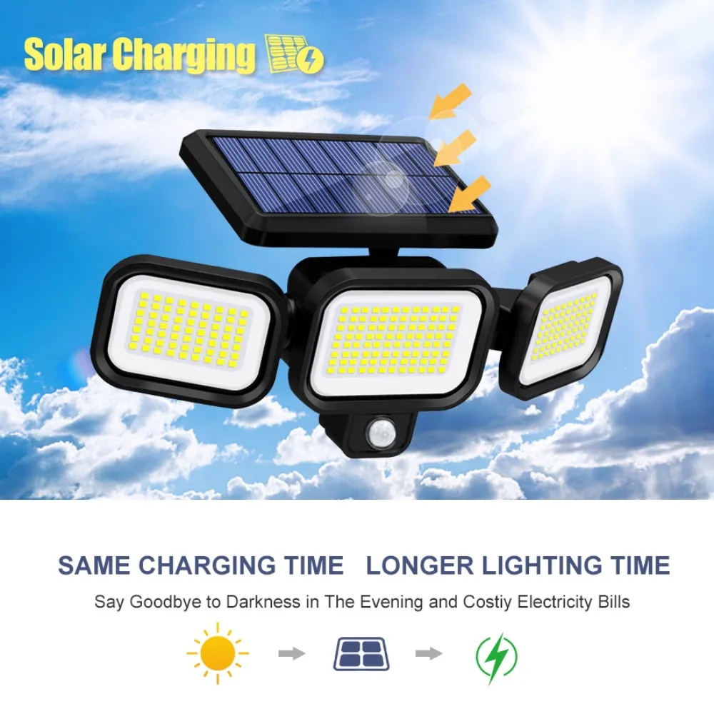 Solar Lights Outdoor 333/288/270 LED 4 Heads Motion Sensor Wall Lights Remote Waterproof Street Area Light Patio Garden Garage